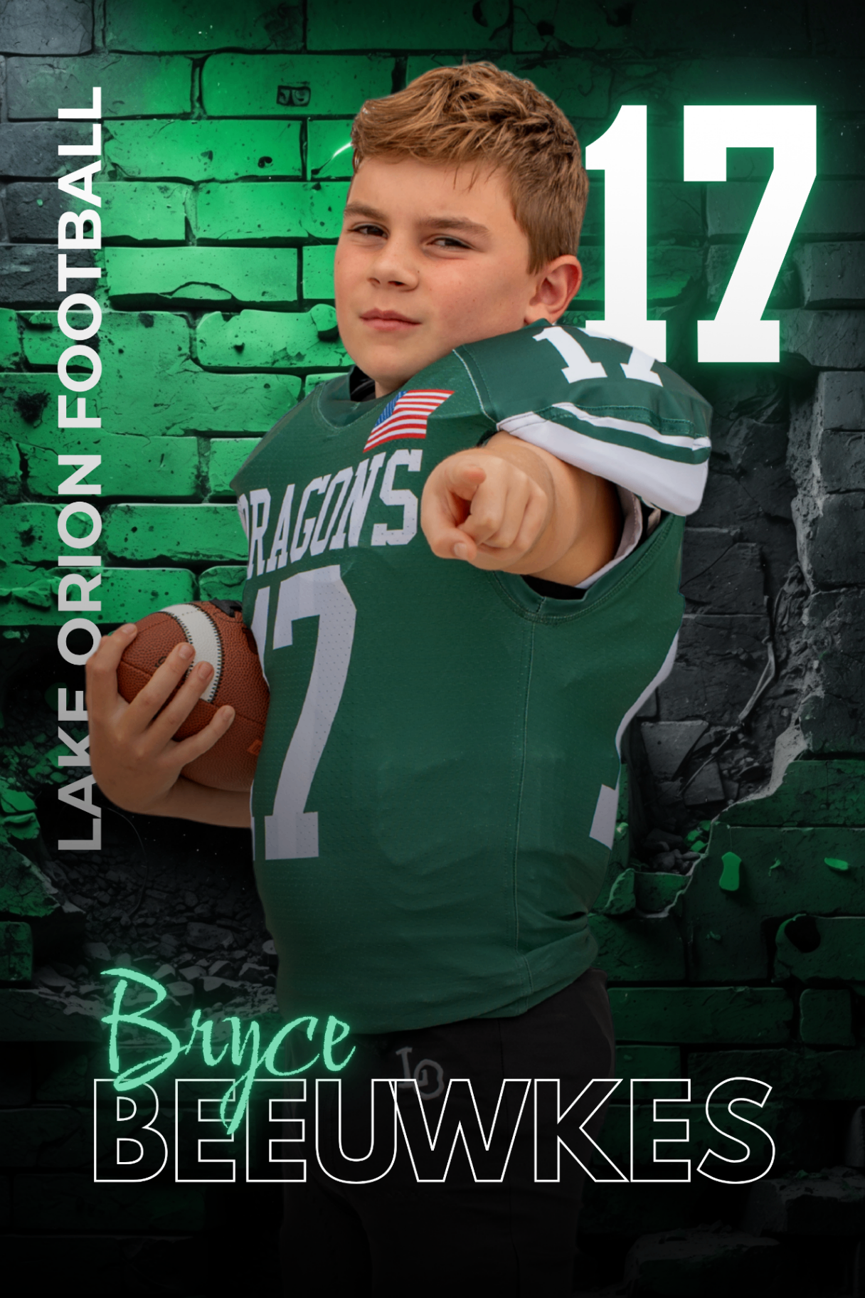 Bryce Beeuwkes player banner for Lake Orion Football